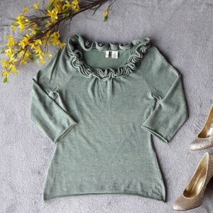 Anthropologie MOTH Green Ruffled Wool Blouse Top